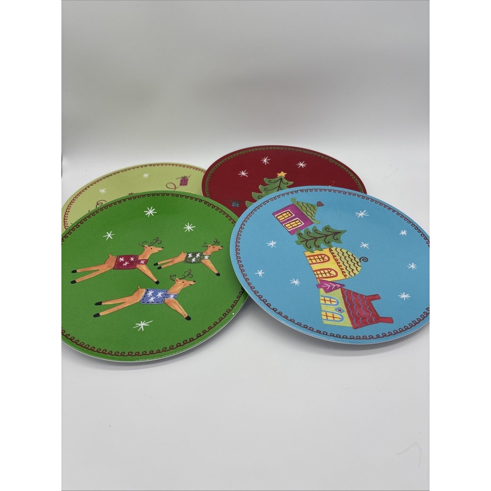 Pottery Barn Childrens Melamine‎ Christmas Plates, Four Plates. EUC